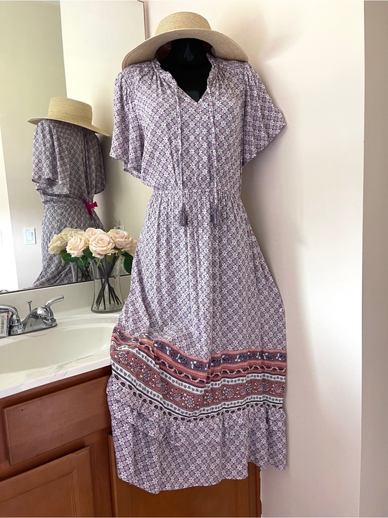 Knox Rose Dresses & Skirts - KNOX ROSE Boho Maxi Dress LARGE Bihemian Women’s Dress Sz L purple cotton